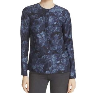 Elizabeth and James Blue Tone on Tone Floral Print Silk Blouse S
